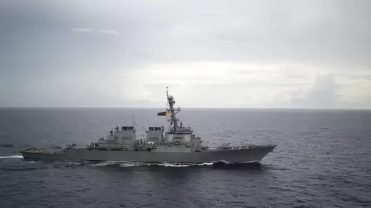 The USS Decatur operates in the South China Sea. 