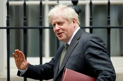 British Prime Minister Boris Johnson leaves Downing Street in London.
