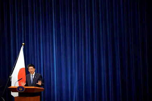 Japanese Prime Minister Shinzo Abe speaks during a news conference at the prime minister's official residence in Tokyo, Japan.