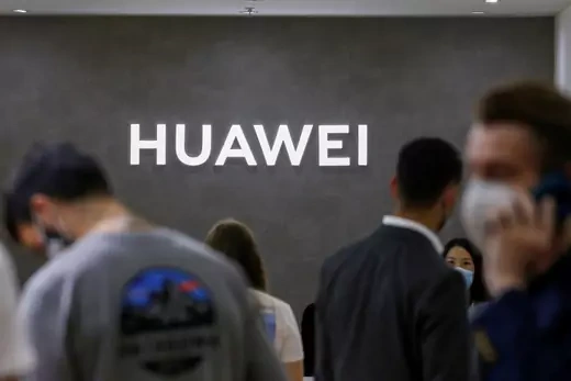 The Huawei logo is seen at the IFA consumer technology fair.