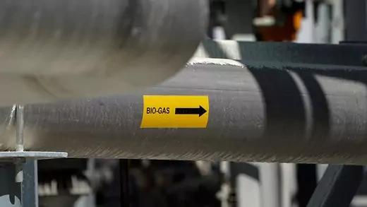 Pipe of grey biogas, methane collected from dairy farms