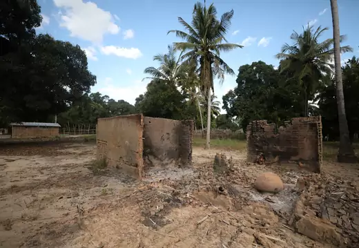 An image of burned out huts in Chitolo village in northern Mozambique, which was attacked as part of an Islamist insurgency active in the area.