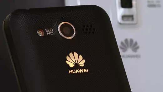 Huawei mobile phones are displayed in one of its offices in the southern Chinese city of Shenzhen