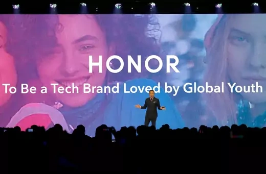 President of Huawei's Honor brand, George Zhao, launches the Honor 20 range of smartphones.