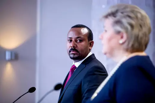 Prime Minister of Ethiopia Abiy Ahmed Ali at news conference after receiving the Nobel Peace Prize in Oslo, Norway December 11, 2019.