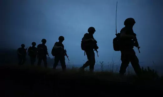 South Korean Marines patrol on Yeonpyeong Island, on June 17, 2020.