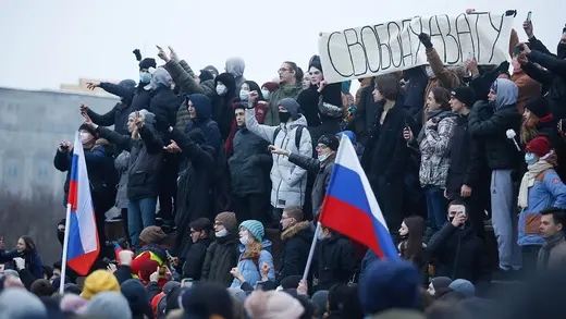 Supporters of opposition leader Alexei Navalny protest in Russia against the Putin government