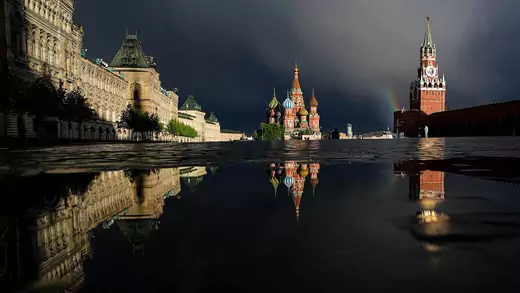 Photo of the Kremlin in Moscow in the evening. 