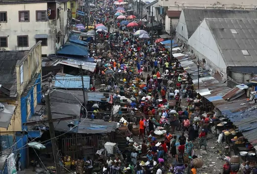 A crowded market in Lagos, Nigeria's largest city.