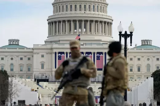 National Guard members stand guard outside the U.S. Capitol ahead of U.S. President-elect Joe Biden's inauguration, in Washington, DC, on January 17, 2021.