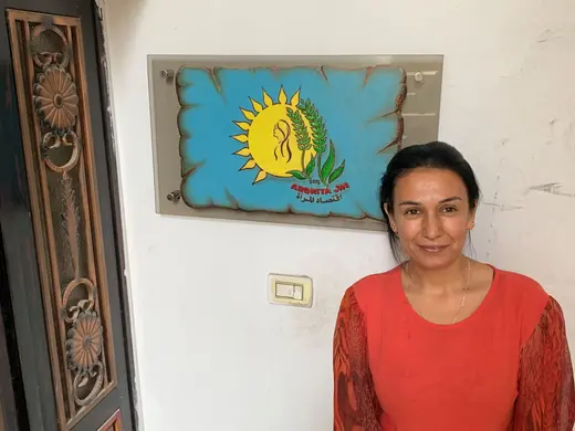 Armanc Ahmed, head of women’s economy in Northeast Syria, outside of her office in Qamishli. Photo taken by the author.