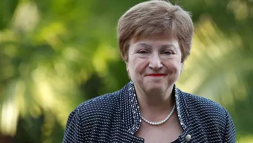 IMF Managing Director Kristalina Georgieva arrives for a conference hosted by the Vatican on economic solidarity.