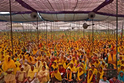 Women farmers attend a protest against farm laws on the occasion of International Women's Day at Bahadurgar near Haryana-Delhi border, India, March 8, 2021.