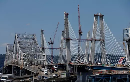 The new Governor Mario M. Cuomo Bridge (R) that is to replace the current Tappan Zee Bridge (L) over the Hudson River is seen in Tarrytown, New York.