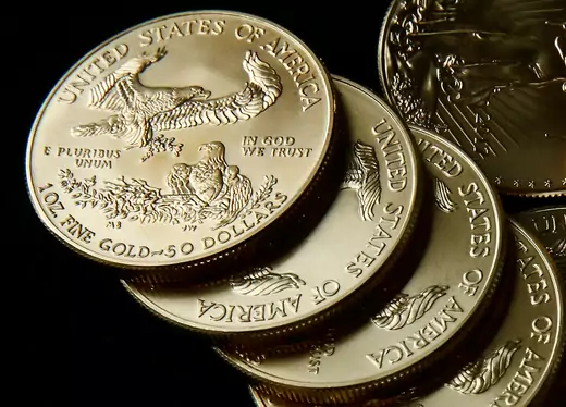 Gold U.S. dollar bullion coins are seen in this photo illustration taken in Moscow, Russia 