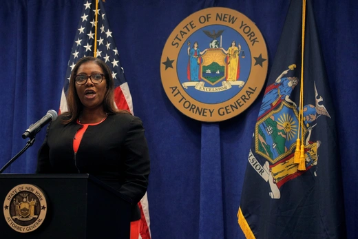 New York State Attorney General, Letitia James, speaks during a news conference.