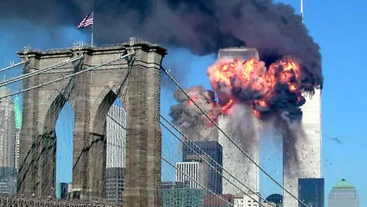 The second tower of the World Trade Center explodes into flames.