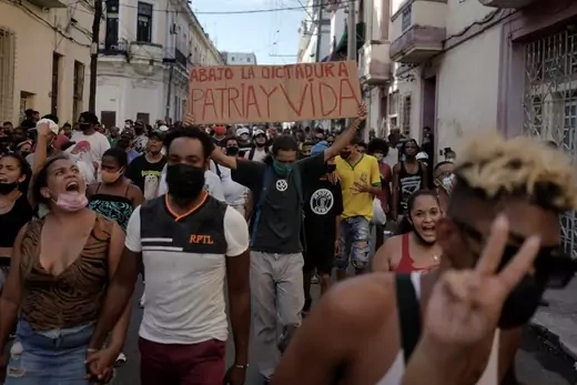 People shout slogans against the government during a protest against and in support of the government, amidst the coronavirus disease (COVID-19) outbreak, in Havana, Cuba July 11, 2021.