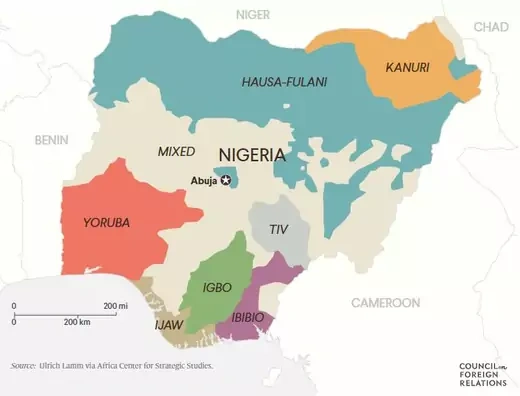 A map of Nigeria's major ethnic groups.