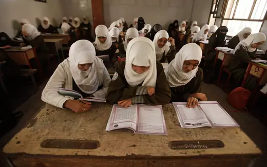 Students attend class at school in Sanaa September 19, 2012.