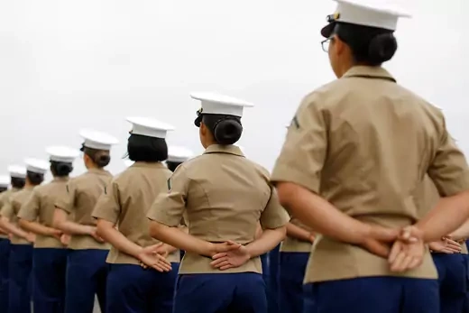 U.S. female soldiers stand in formation 