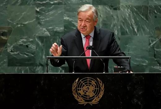 United Nations Secretary-General Antonio Guterres addresses the seventy-sixth session of the UN General Assembly in New York City, U.S., September 21, 2021.
