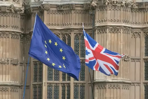 The European Union flag and the United Kingdom Flag