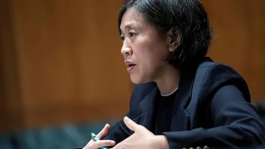 U.S. Trade Representative Katherine Tai testifies before a U.S. Senate panel in April 2021. 