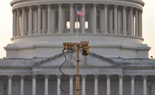 DOCUMENT DATE: September 14, 2021 A surveillance camera is seen outside the United States Capitol rotunda ahead of the Justice for J6" rally in Washington, U.S.