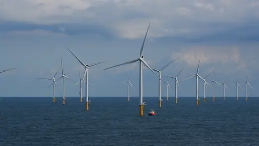 Wind turbines from the Modular Offshore Grid project generate electricity off Belgium’s coast.