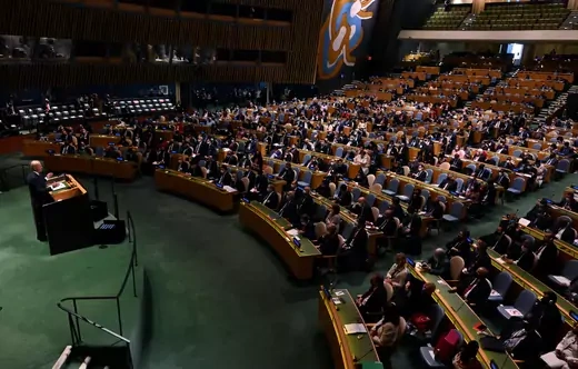 U.S. President Joe Biden speaks during the seventy-sixth Session of the General Assembly at UN Headquarters in New York on September 21, 2021.