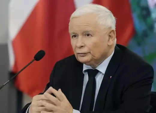 Jarosław Kaczyński, chairman of the ruling party in Poland, speaks at a news conference in October 2021.
