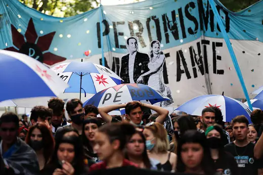 Supporters of President Alberto Fernandez celebrate Peronism in Buenos Aires in October 2021.
