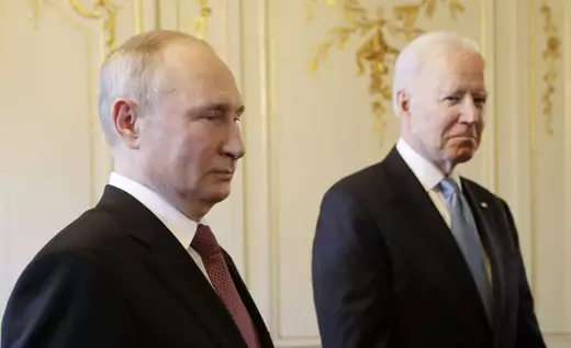 Russia's President Vladimir Putin (L) and US President Joe Biden meet for talks at the Villa La Grange.