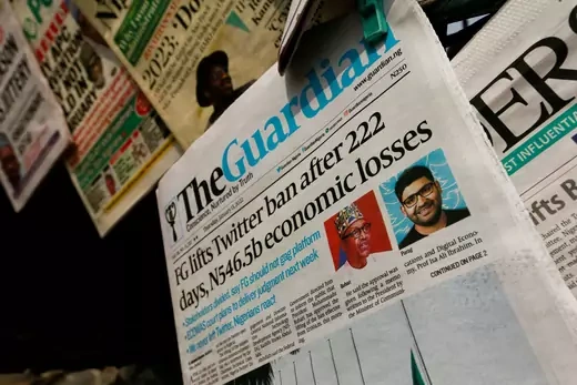 A headline from The Guardian Nigeria reads "FG lifts Twitter ban after 222 days, N546.5b economic losses."