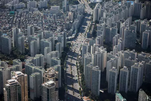 An aerial view shows apartment complexes in Seoul.