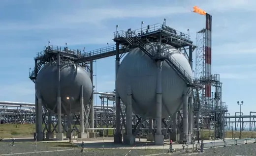 A general view of the liquefied natural gas plant operated by Sakhalin Energy at Prigorodnoye on the Pacific island of Sakhalin, Russia.