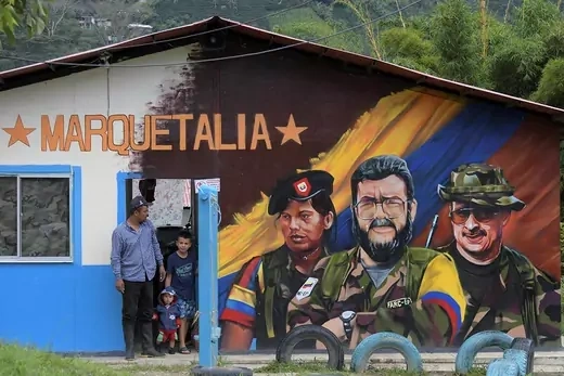 Graffiti in an area for the reintegration of ex-combatants in Gaitania features the name of the Segunda Marquetalia breakaway group.