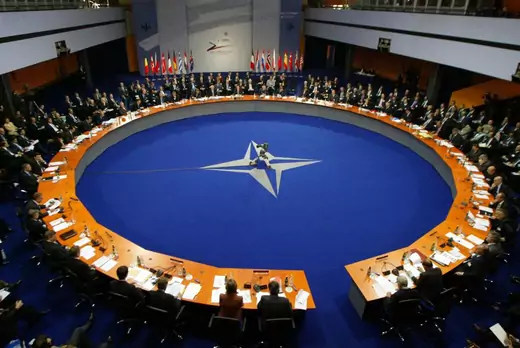 General view of the Prague NATO Summit, 21 November 2002 at Prague's Congress Center. NATO leaders agreed the organisation's biggest ever enlargement, inviting seven ex-communist countries to join the former Cold War bloc as it extends into former Soviet Union territory.