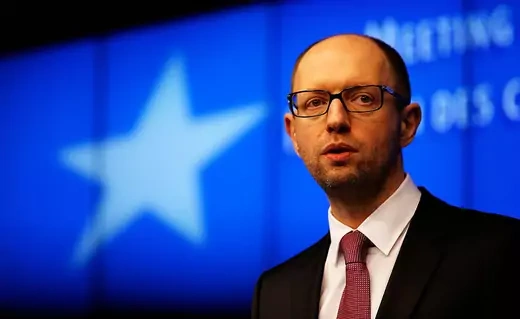 Former Ukraine Prime Minister, Arseniy Yatseniuk speaks to the media during a meeting to discuss the situation in Ukraine at the European Union Council Building on March 6, 2014 in Brussels, Belgium.