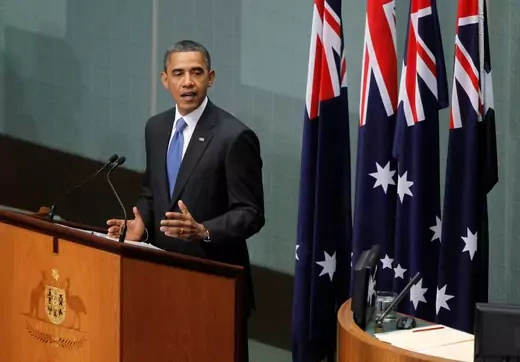 President Barack Obama announces the pivot to Asia in a speech to the Australian Parliament on November 17, 2011.
