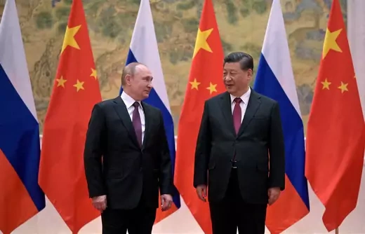 Russian President Vladimir Putin attends a meeting with Chinese President Xi Jinping in Beijing, China, on February 4, 2022.