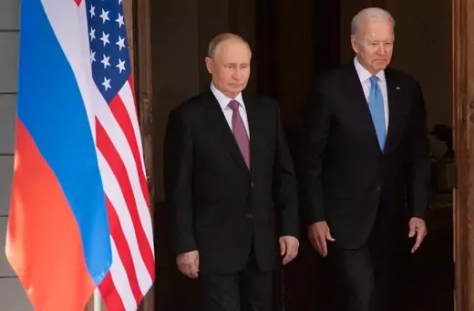 U.S. President Joe Biden and Russia's President Vladimir Putin arrive for the U.S.-Russia summit at Villa La Grange in Geneva, Switzerland June 16, 2021.