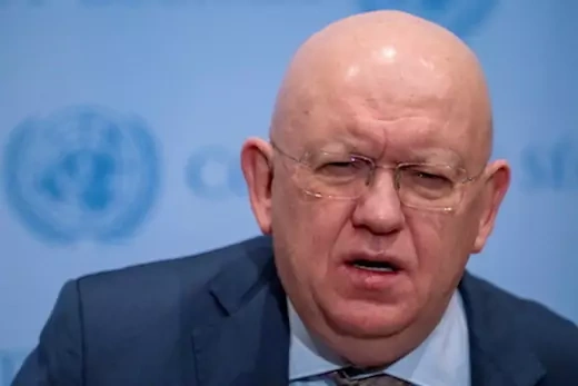Russia's Ambassador to the United Nations Vassily Nebenzia speaks during a news conference at the United Nations Headquarters, following Russia's invasion of Ukraine, in New York City, U.S. March 15, 2022. REUTERS/David 'Dee' Delgado
