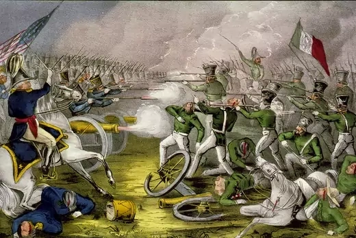 Painting depicting U.S. and Mexican troops fighting the Battle Of Buena Vista.