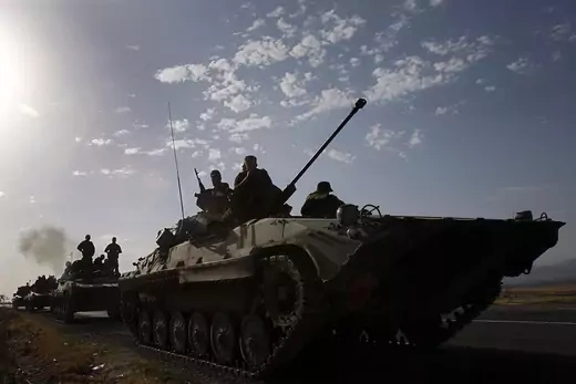 Russian armored vehicles advance outside of Gori