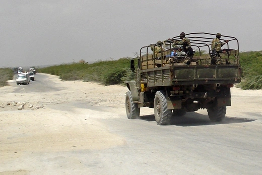 Photo showing Ethiopian troops as they leave Mogadishu in their truck.
