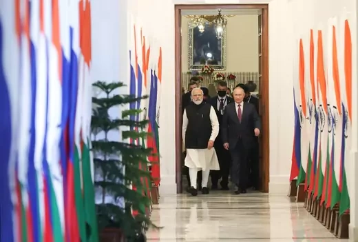 Russia's President Vladimir Putin attends a meeting with India's Prime Minister Narendra Modi in New Delhi, India, December 6, 2021.