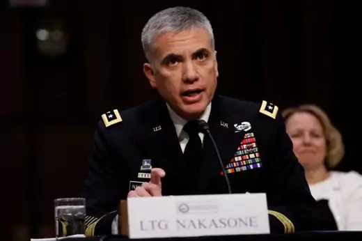 General Paul Nakasone speaks at a congressional hearing in 2018.