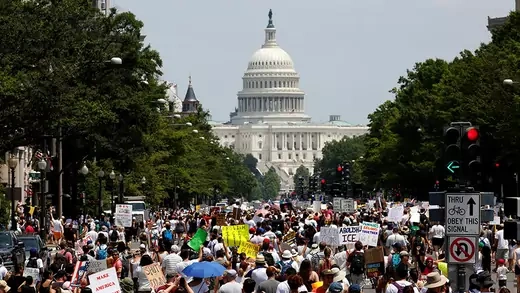 Immigration protestors march in from of the U.S. Capitol. 